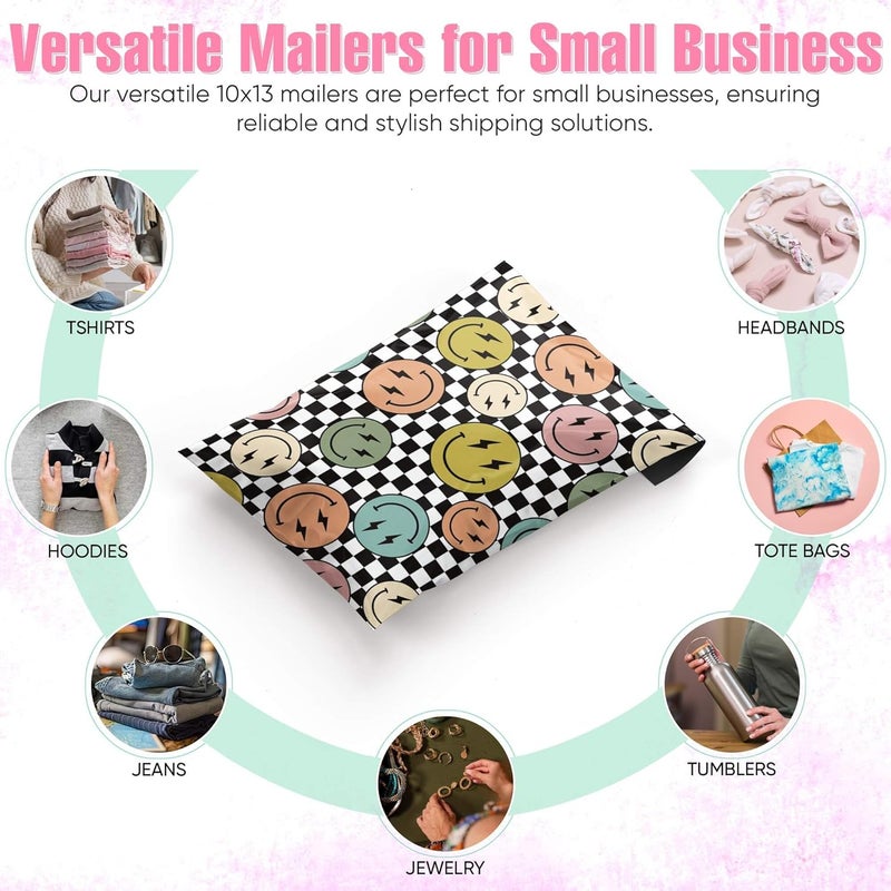 Package Mint 10x13 Poly Mailers – Smiles Checkerboard – Waterproof, Tear-Resistant Shipping Bags with Adhesive Seal – 50 Pack – - Image 4